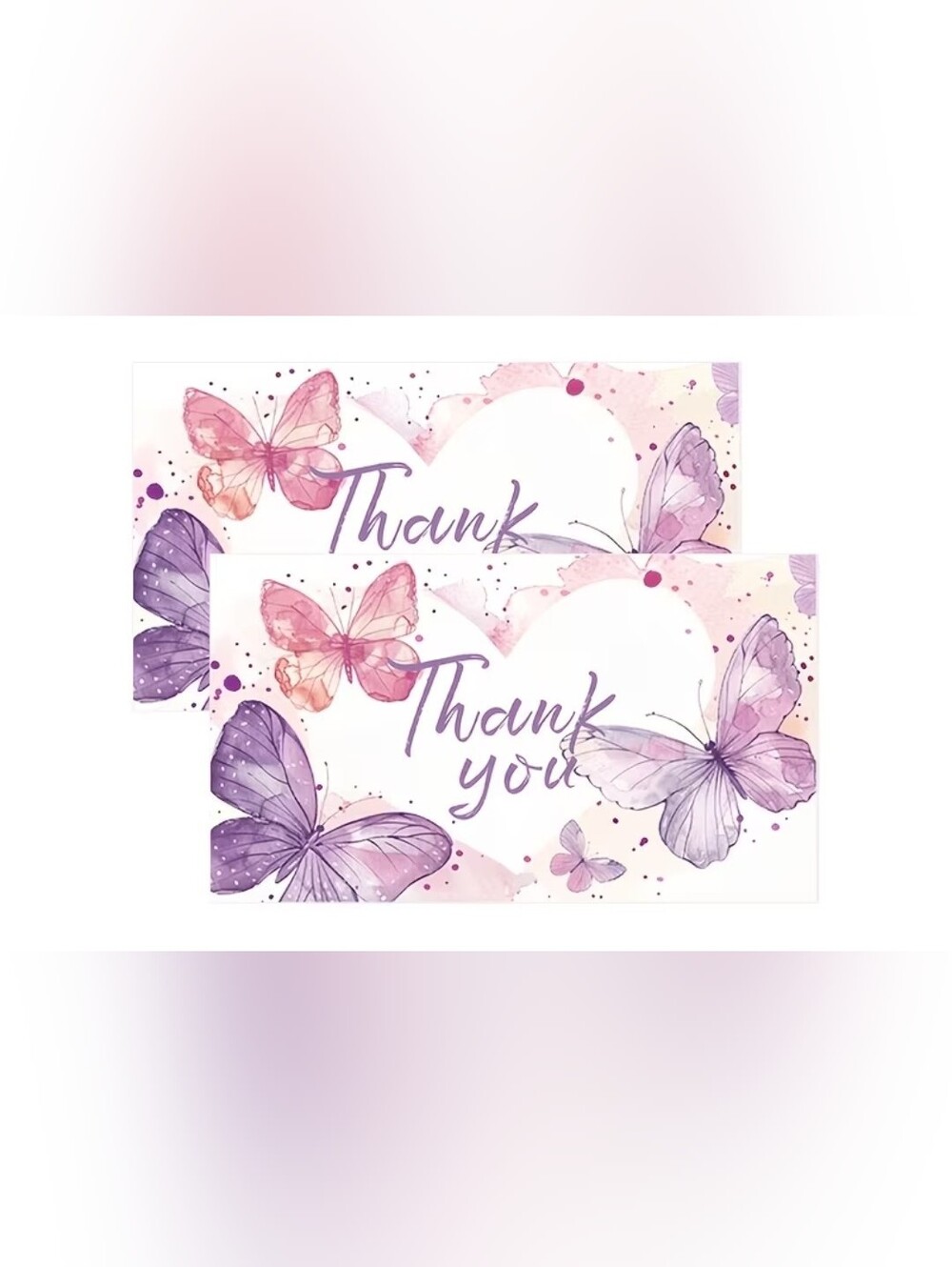 Butterfly 'Thank You' Cards - Pink & Purple Watercolor Qty 50